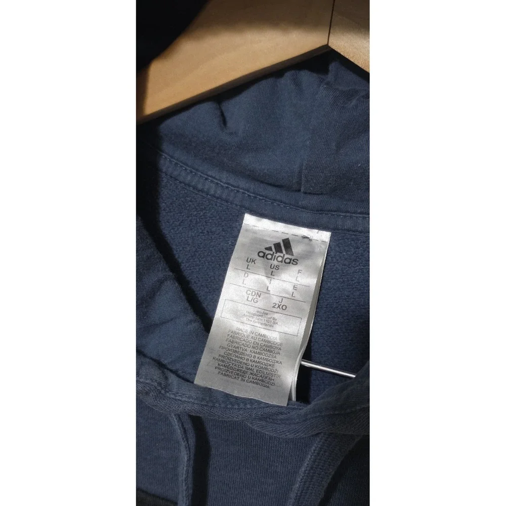Adidas‎ Mens L Essentials CB Fleece Hoodie Pullover Sweatshirt Navy Blue Stripe